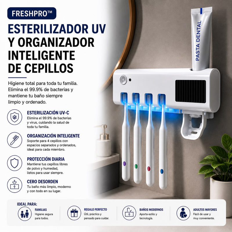 FreshPro™ | Esterilizador UV y Organizador Inteligente de Cepillos