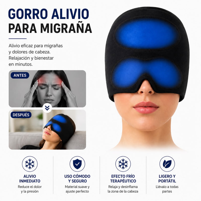 MigraCool™ Pro Gorro Terapéutico de Frío para Migraña y Dolor de Cabeza