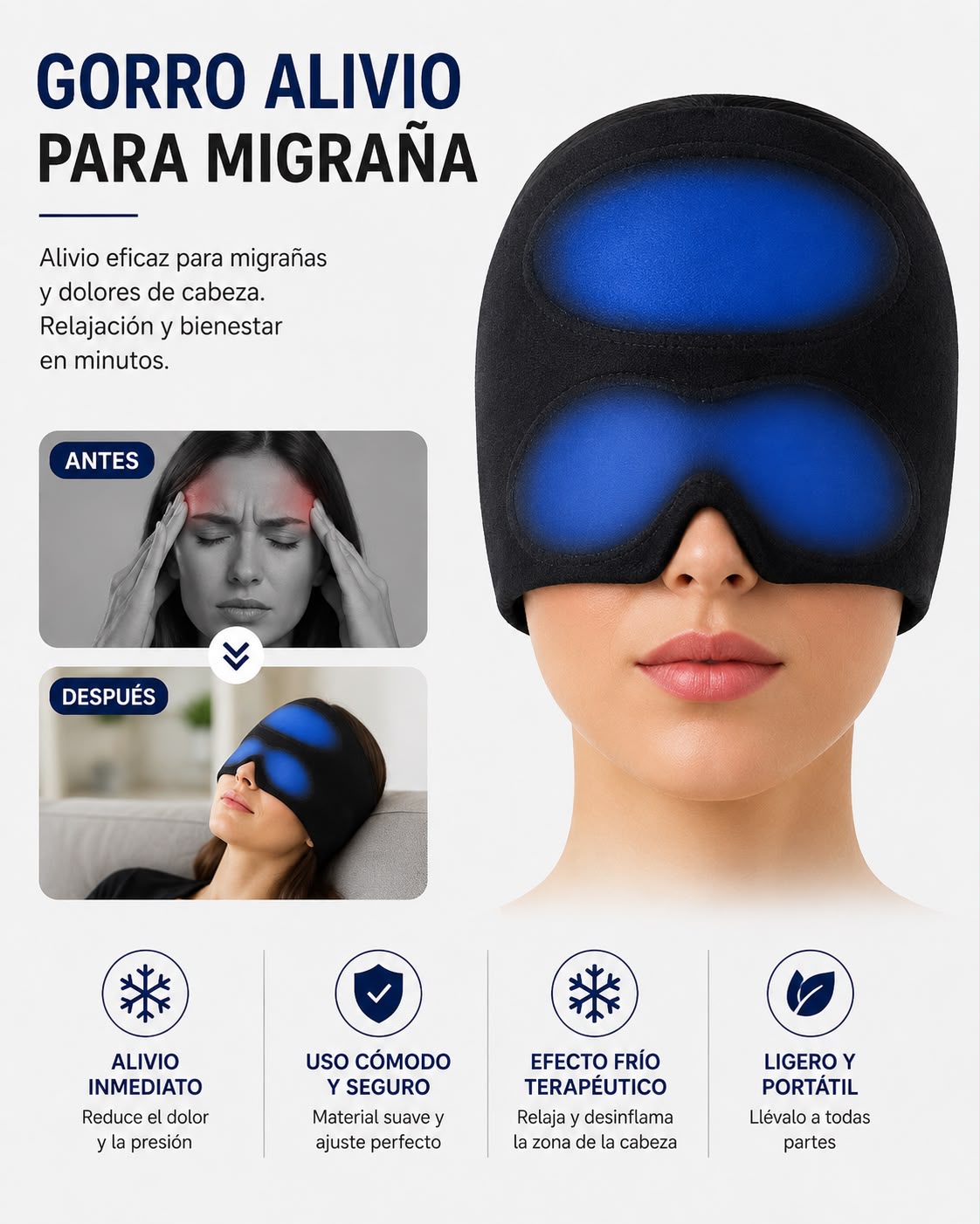 MigraCool™ Pro Gorro Terapéutico de Frío para Migraña y Dolor de Cabeza